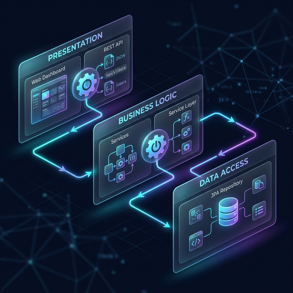 SpendSync 3-Tier Architektur – Presentation, Business, Data Access Layer